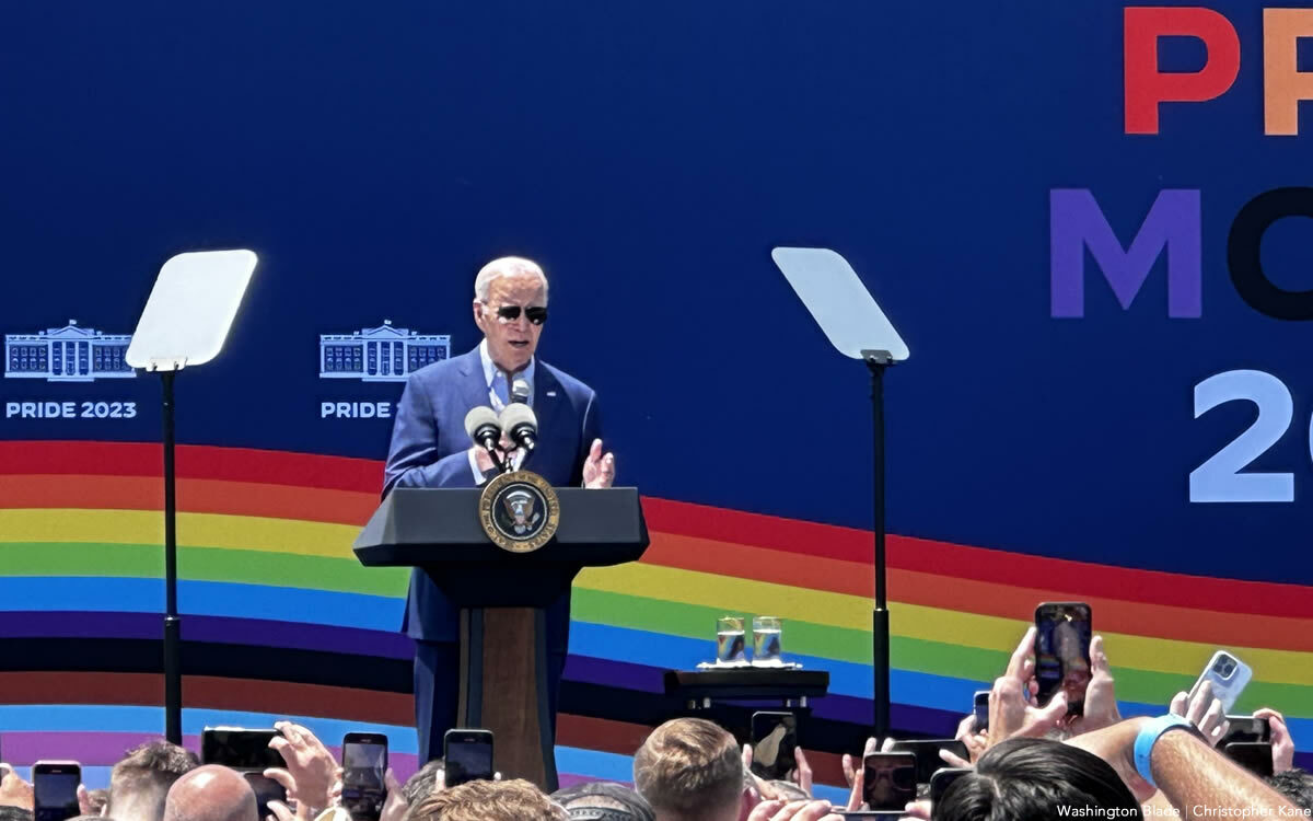 President Joe Biden speaks at the White House Pride month reception on June 10, 2023. Photo: Christopher Kane (Washington Blade)