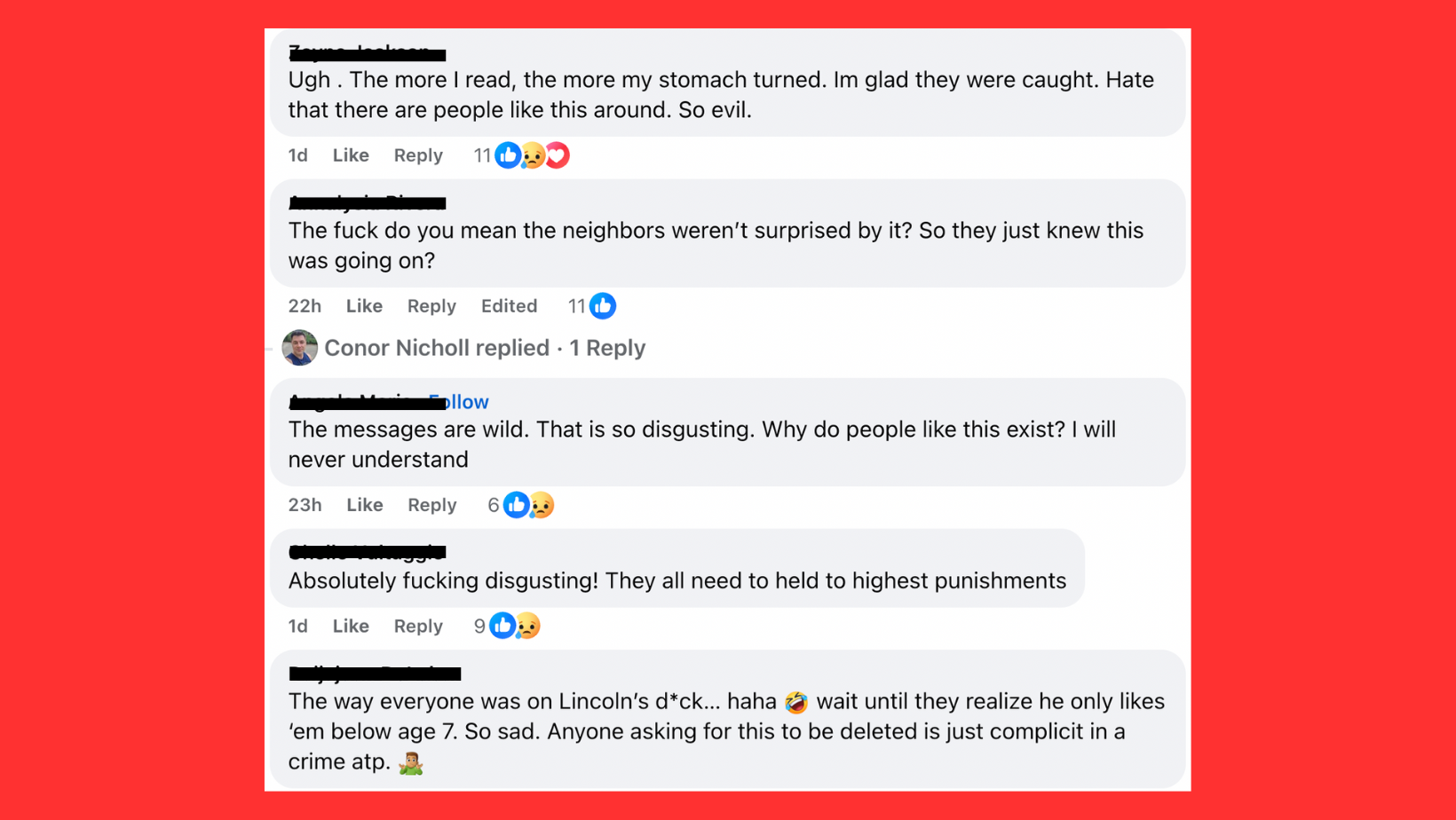 Community reactions on a recent Facebook post about the arrests.