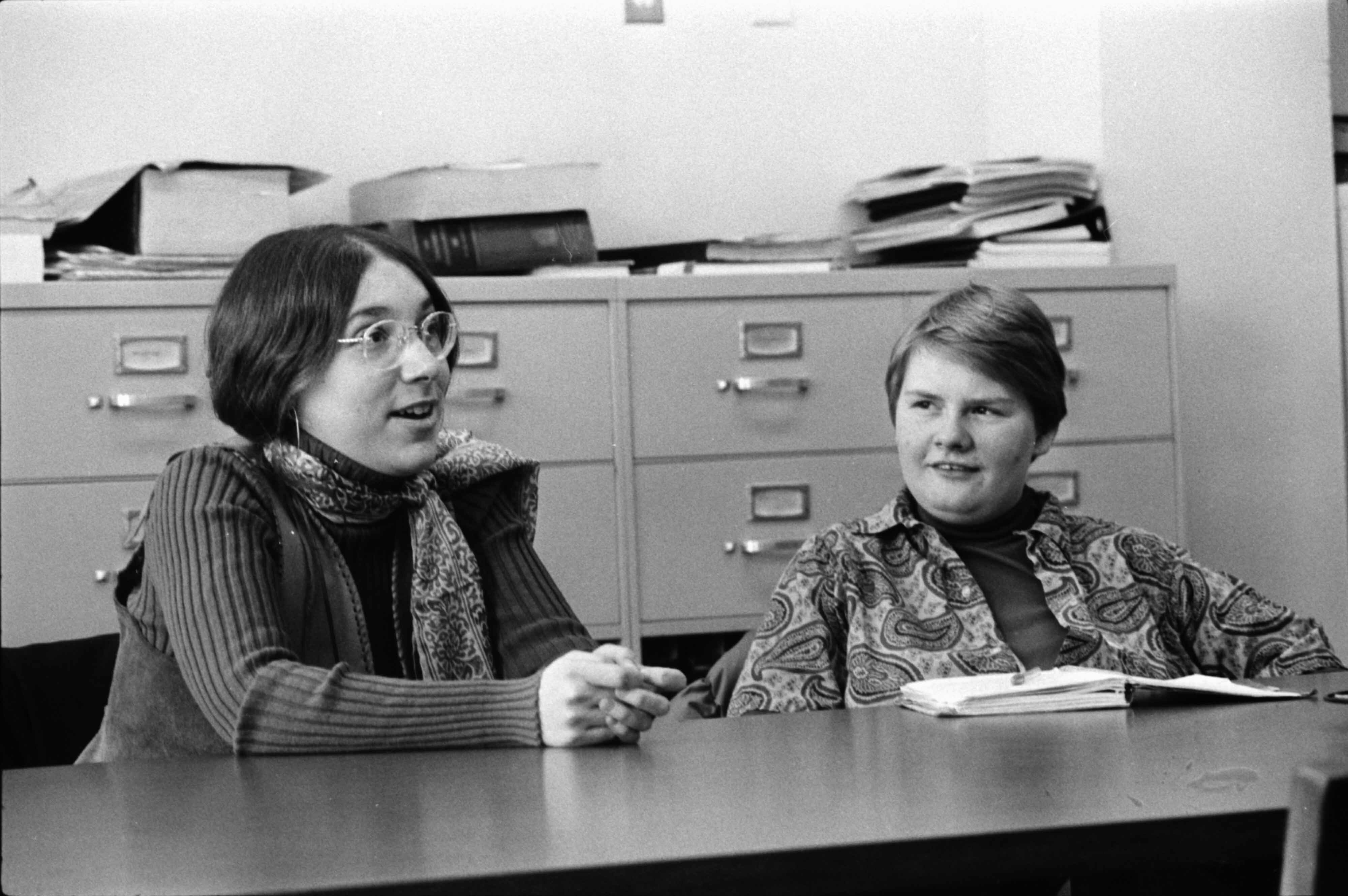 Former Ann Arbor City Councilmembers Mary Richman (left) and Kathy Kozachenko in 1974. Photo: Ann Arbor District Library/Jack Grubbs (donated by The Ann Arbor News)