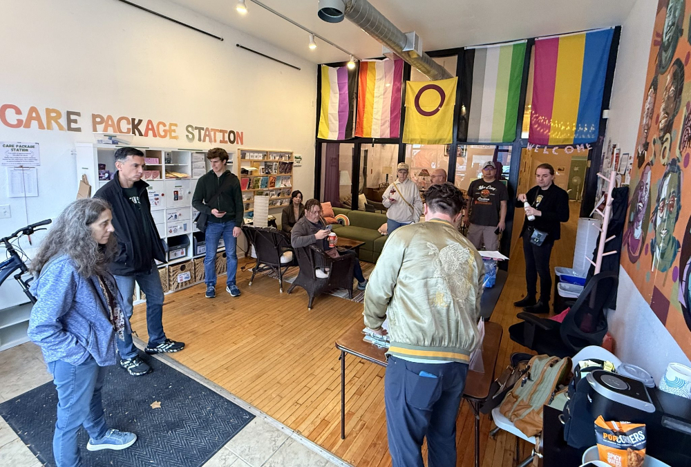 Canvassers gather and prepare to start door-knocking, Nov. 2025. Courtesy photo