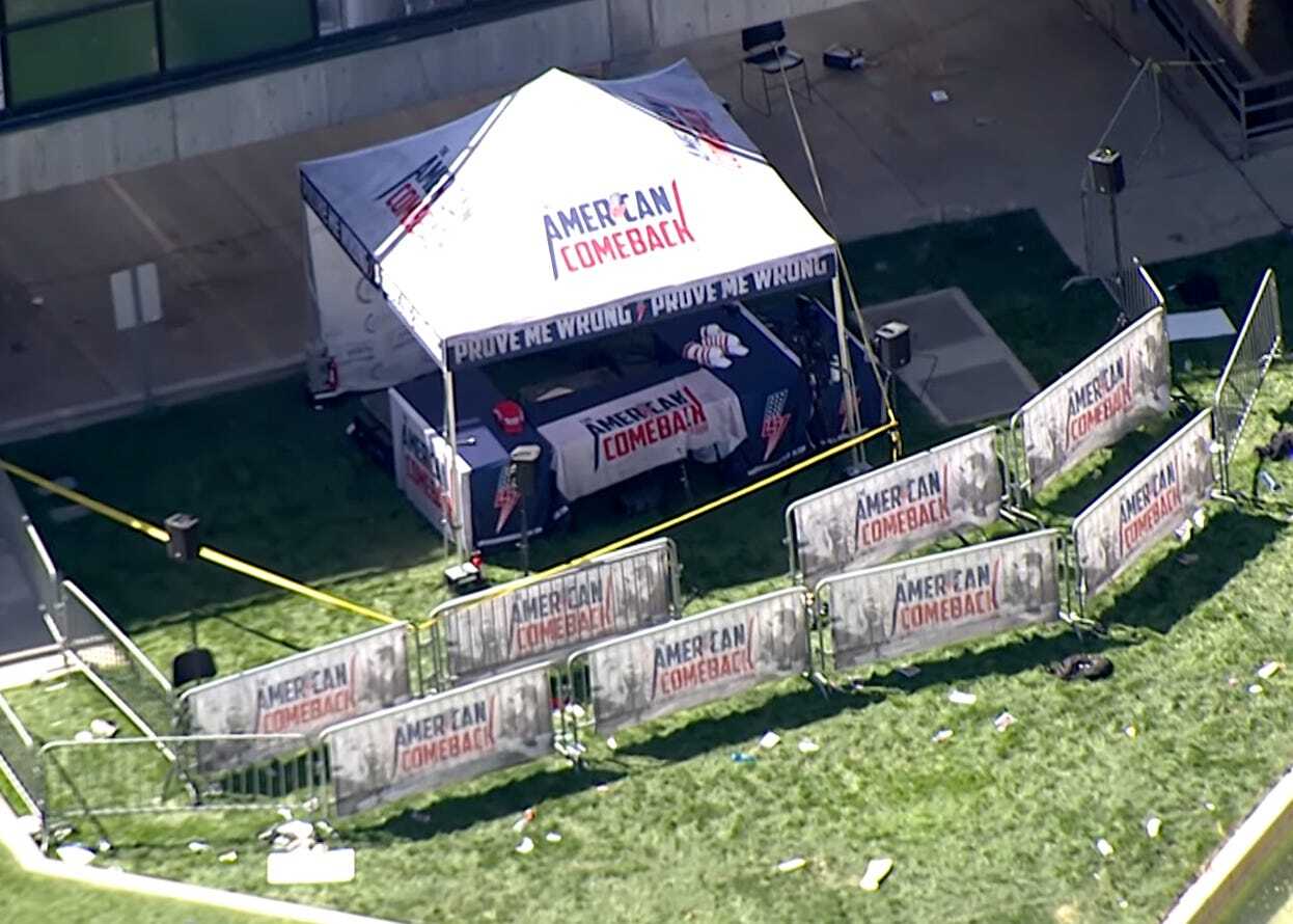 The site of Charlie Kirk’s assassination after it took place. Photo: KSL News Utah