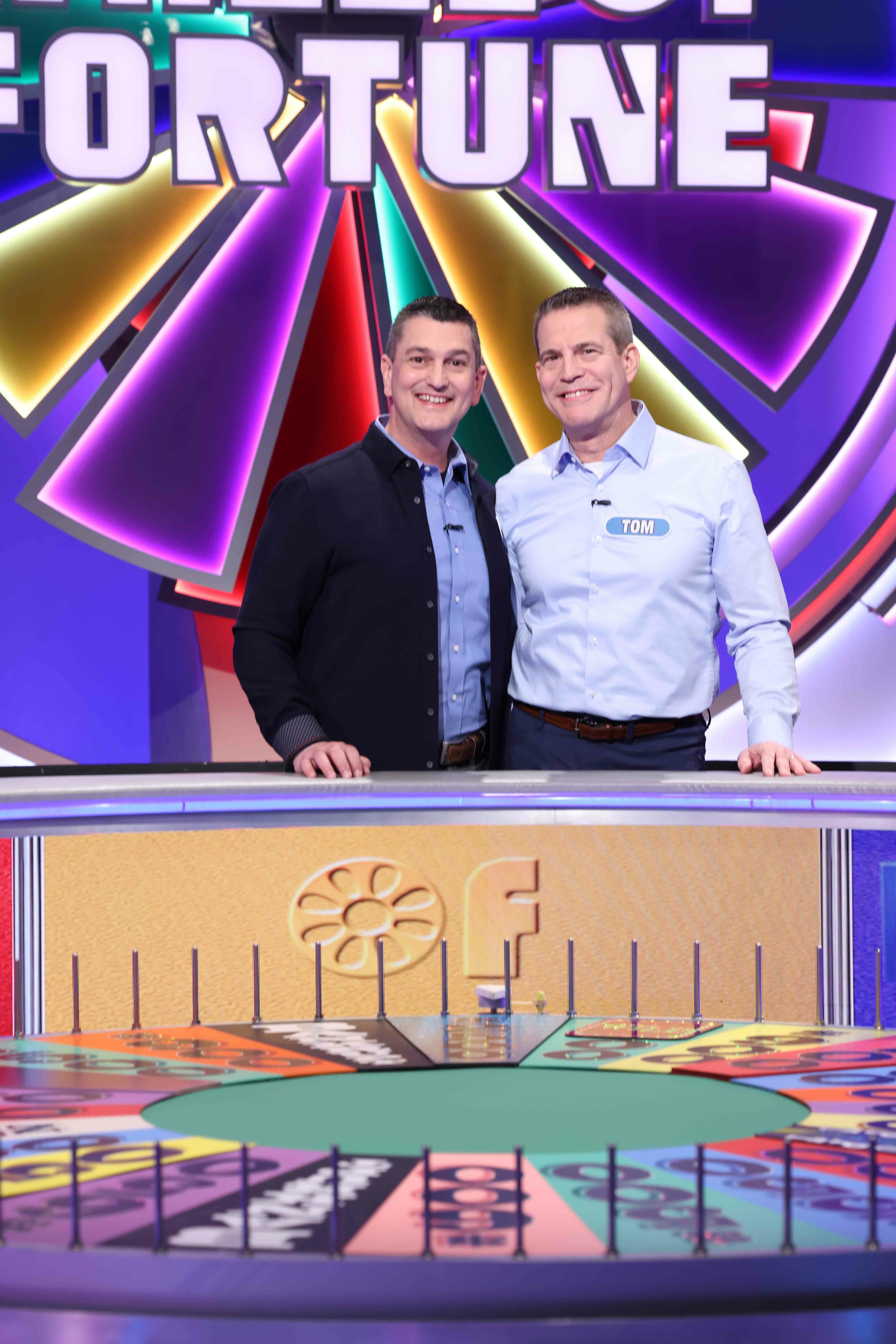 Greg Ruvolo and Tom Bayer on the "Wheel of Fortune" set. Courtesy photo