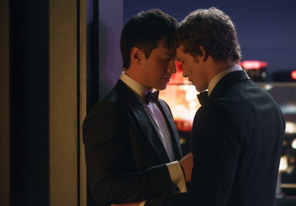 Hudson Williams (l) and Connor Storrie (r) in "Heated Rivalry." Photo: HBO Max
