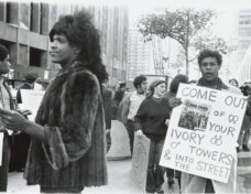 Marsha P. Johnson hands out flyers for support of gay students at N.Y.U. in 1970. Photo: New York Public Library/Diana Davies