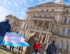 Protestors gathered at the Transgender Unity Coalition rally in Lansing on Jan. 30, 2025. Photo: Brian Wells