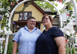 'We don't want to go back to being second-class citizens,' said April DeBoer, seen here with wife Jayne Rowse in 2015 following a ruling by the US Supreme Court that struck down same-sex marriage bans nationwide. Photo via Bridge Michigan Republishing License: Paul Sancya/Associated Press