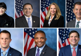 (clockwise from top) Marie Gluesenkamp Perez (Wash.), Vicente Gonzalez (Texas),  Laura Gillen (N.Y.), Tom Suozzi (N.Y.),   Henry Cuellar (Texas) ,Don Davis (N.C.) and Jared Golden (Maine), voted with Republicans on Jan. 22, two weeks after Renee Good was shot and killed by ICE and days before Alex Pretti was killed by a customs and border agent, to pass a $64.4 billion Department of Homeland Security funding bill that includes approximately $10 billion for ICE. The measure passed 220-207 and was part of a broader $1.2 trillion spending package to avoid a government shutdown ahead of the Jan. 30 deadline. Official U.S. House of Representatives portraits