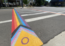 A Progress Pride crosswalk in Eastown. Photo: Instagram/@grandrapidsmi