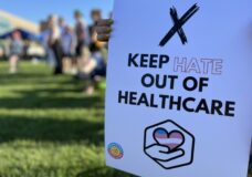 A sign supporting LGBTQ+-inclusive health care. Photo: Joshua Haiar/States Newsroom