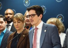 Michigan state Rep. Jason Morgan (D-Ann Arbor) speaks at a news conference in Lansing to condemn Michigan House Republicans’ resolution to urge the U.S. Supreme Court to overturn Obergefell v. Hodges on Feb. 25, 2025. Photo: Michigan Advance/Anna Liz Nichols