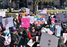 Protestors gathered at the International Women’s Day rally in front of the Michigan Capitol. March 8, 2025. Photo: Jon King