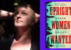 Sarah Gailey, a white person with auburn hair that is long on top and shaved on the sides, looking up with their hands behind their head. Dappled sun and shadow falls across their face, chest, and arms. Photo credit: ©Kate Dollarhyde 2023