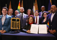 Gov. Gretchen Whitmer in Lansing after signing an amendment to protect LGBTQ+ Michiganders in March, 2023. Photo: Whitmer's office