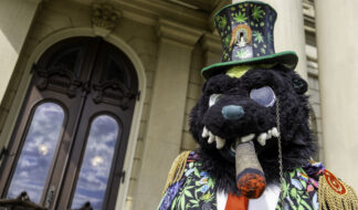 Congressional candidate Elyon Badger in front of the Michigan State Capitol in Lansing. Photo: Brian Wells