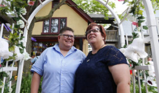 'We don't want to go back to being second-class citizens,' said April DeBoer, seen here with wife Jayne Rowse in 2015 following a ruling by the US Supreme Court that struck down same-sex marriage bans nationwide. Photo via Bridge Michigan Republishing License: Paul Sancya/Associated Press
