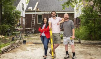 Shea Hicks-Whitfield, Evan Thomas and Keith Bynum on site at a 'Bargain Block' renovation in Detroit. Photo: HGTV