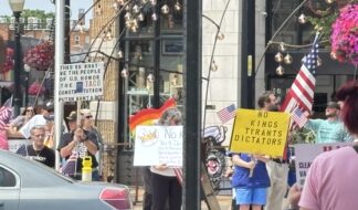 Protesters at the "No Kings" protest in Ferndale on June 14, 2025. Photo: Sarah Bricker Hunt