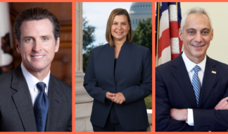 Gov. Gavin Newsom, Sen. Elissa Slotkin, Fmr. Ambassador Rahm Emanuel. Official government portraits