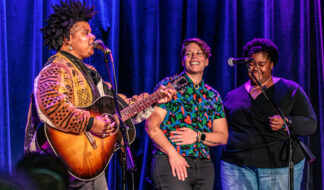 Joy Clark (left) and Kate Peterson (center) perform at The Ark in March, 2026. Photo: LifeInMichigan.com - Chuck Marshall