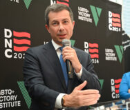 U.S. Transportation Secretary Pete Buttigieg speaks at the ‘LGBTQ+ Victory at the DNC’ event at theWIT in Chicago on Aug. 20…