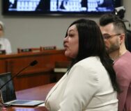 Lilianna-Angel Reyes, executive director of the Trans Sistas of Color Project and health equity and outreach director of the Ruth Ellis Center, speaks at a Michigan State House Judiciary Committee meeting on Feb. 7, 2024. Photo: Anna Liz Nichols