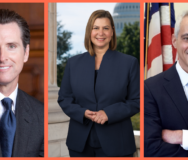 Gov. Gavin Newsom, Sen. Elissa Slotkin, Fmr. Ambassador Rahm Emanuel. Official government portraits