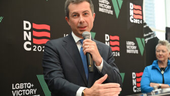 Pete Buttigieg at the 2024 Democratic National Convention. Photo: Michael Key/Washington Blade