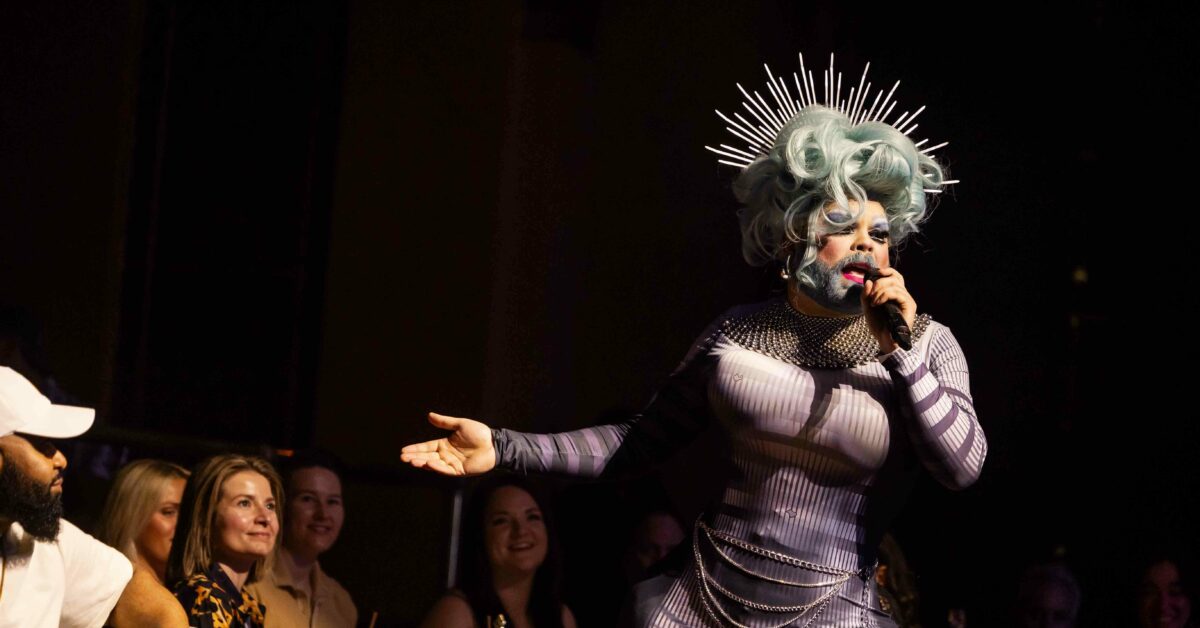 2019 Miss Kitty and member of this year’s judges panel, Rita Pamphlet, entertains the audience. Photo: @That.Gay.Photographer