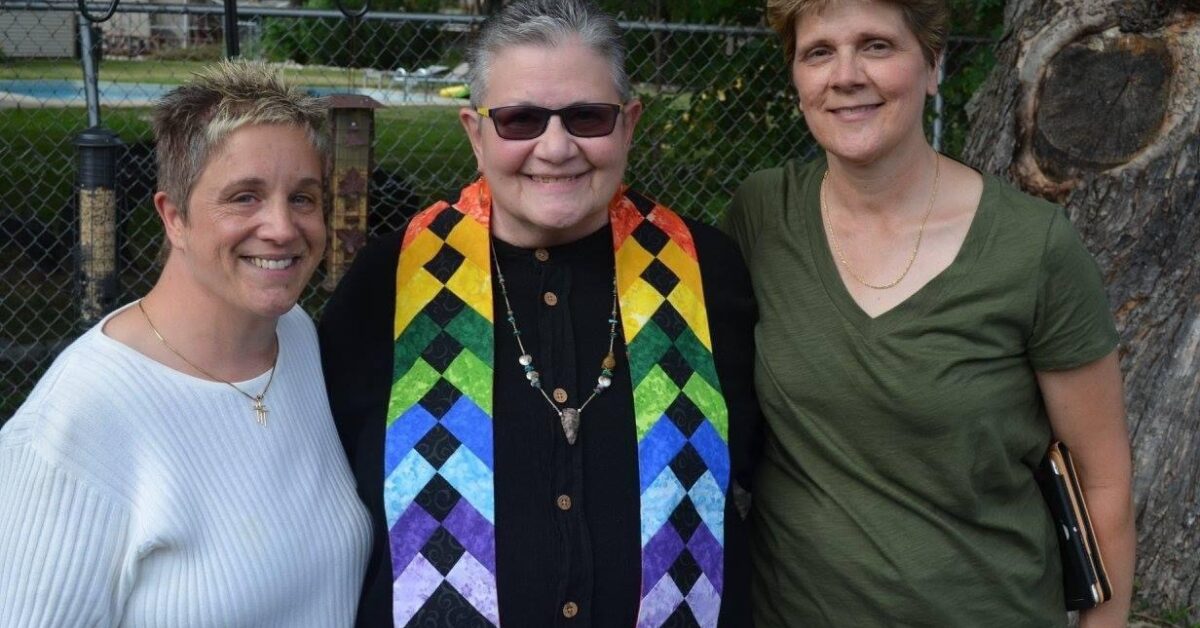 Carole officiating a wedding service for a couple she performed a commitment ceremony for 25 years before. Courtesy photo