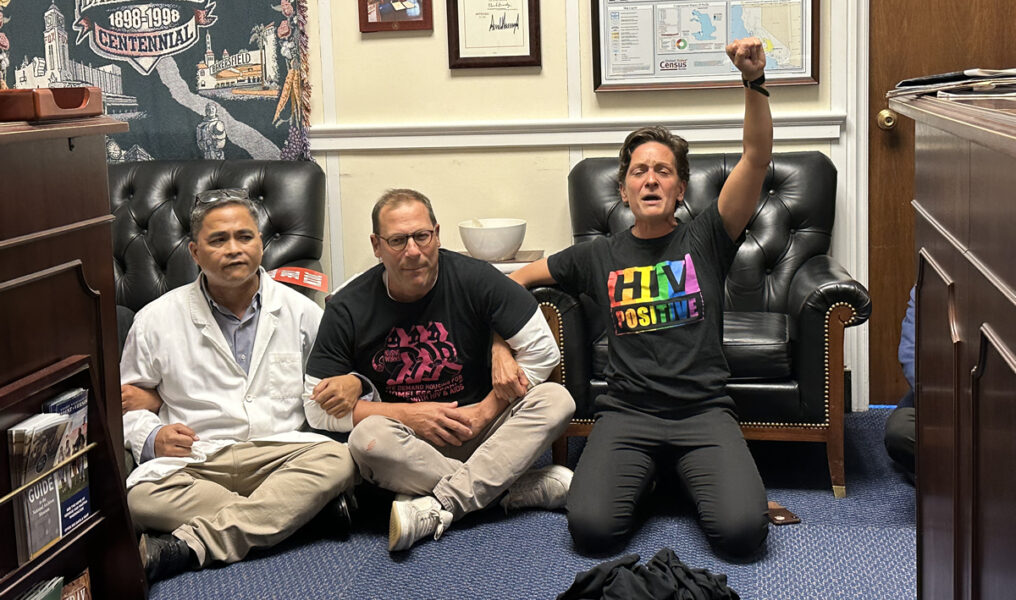 HIV/AIDS activists protest inside U.S. House Speaker Kevin McCarthy's office in the Rayburn House Office Building on Sept. 11, 2023. Photo: Michael K. Lavers, Washington Blade