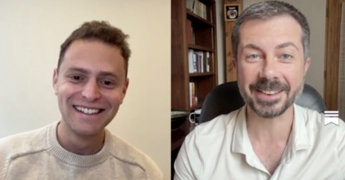 Digital journalist Aaron Parnas (left) on Substack Live with Pete Buttigieg posted on Aug. 5.