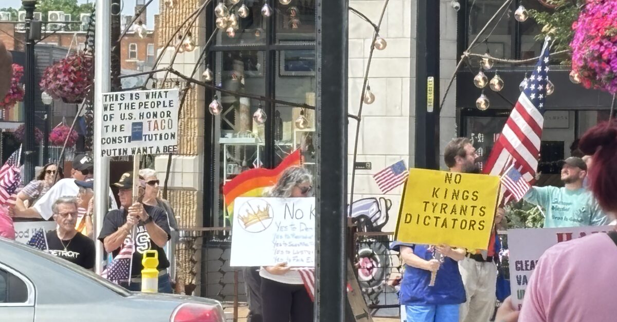 Protesters at the "No Kings" protest in Ferndale on June 14, 2025. Photo: Sarah Bricker Hunt