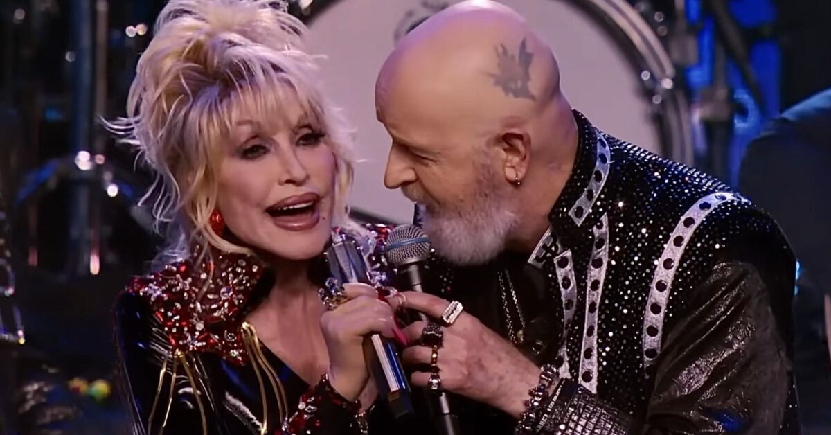 Dolly Parton and Rob Halford performing "Jolene" at the 2022 Rock & Roll Hall of Fame induction ceremony. Photo: Instagram/@…