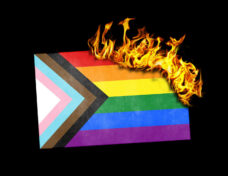 Progress LGBTQ rainbow on fire, black background