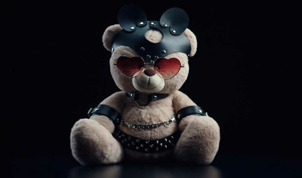 Toy Bear With Glasses In The Form Of A Heart In A Leather Belt Accessory For Bdsm Games Gift For Val