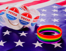 American flag and gay pride rainbow bracelet as a message in the