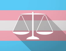 Long shadow  trans gender flag with a justice weight scale sign