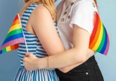 Gay Love And Marriage. Close Up Of Happy Lesbian Couple