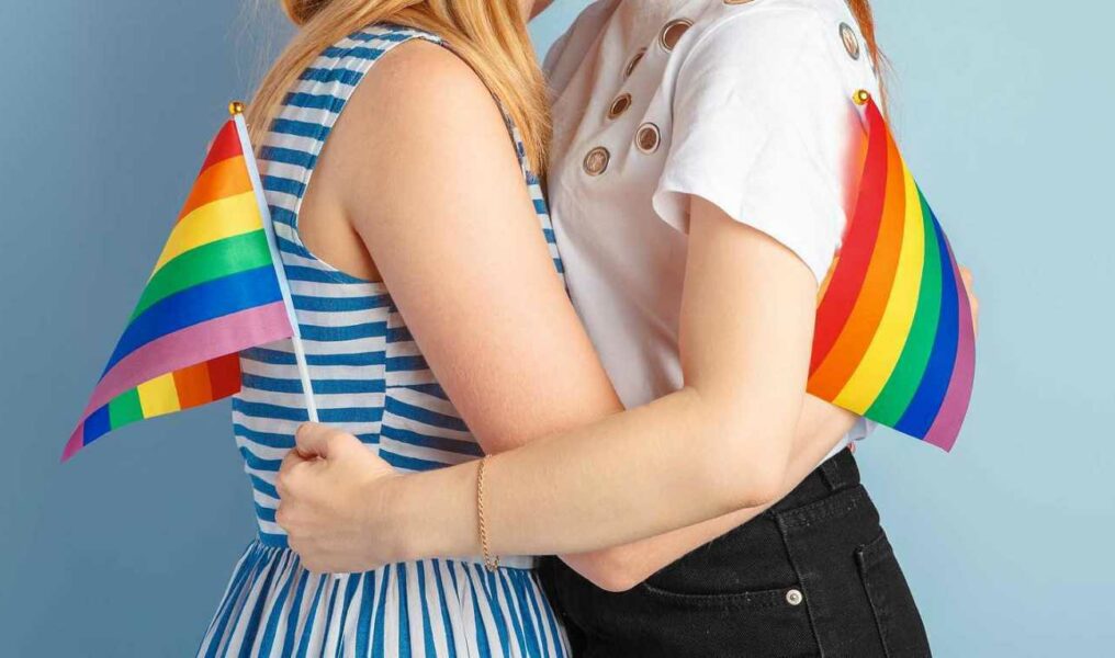 Gay Love And Marriage. Close Up Of Happy Lesbian Couple