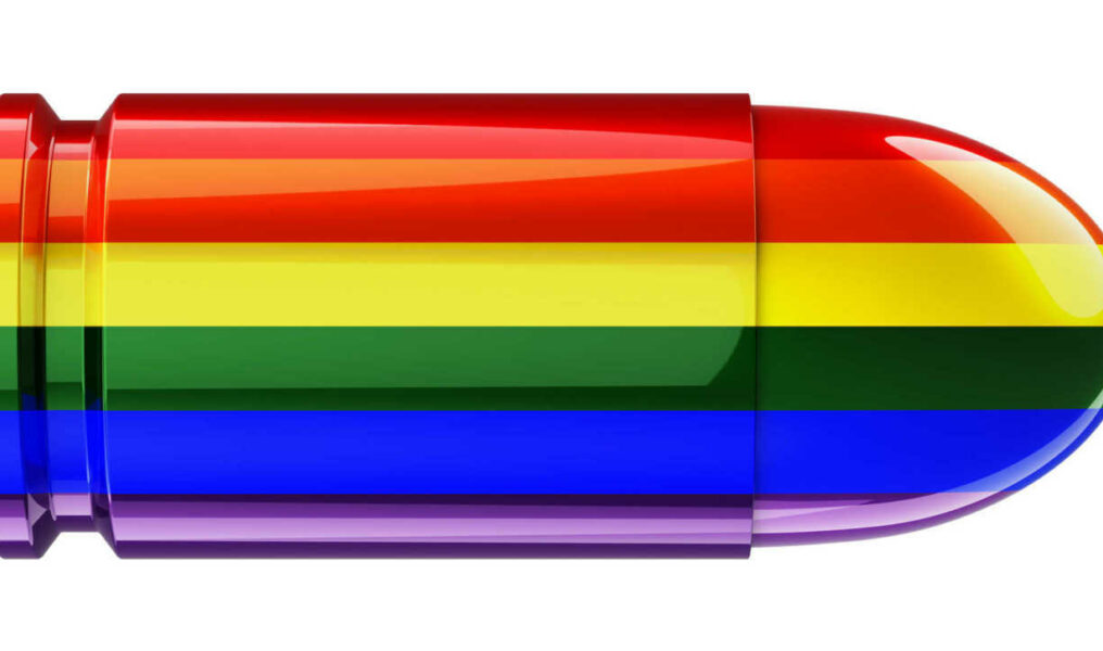 Bullet with LGBT flag, 3D rendering