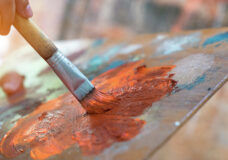 Closeup of brush and palette.