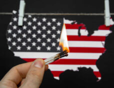 map of america USA burning match - as a symbol of incitement to