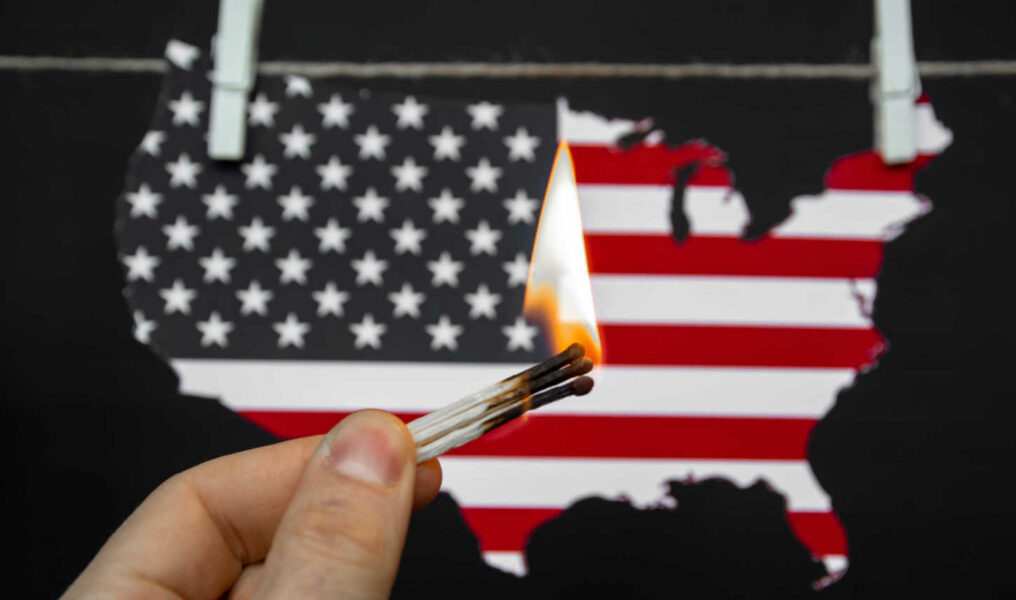 map of america USA burning match - as a symbol of incitement to