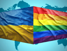 Waving Ukrainian and Gay flags