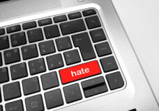 Close Up View Of Keyboard With Hate Red Button