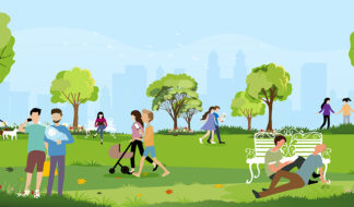 Landscape Spring time with people spending time together in the