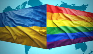 Waving Ukrainian and Gay flags