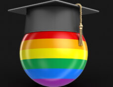 3d illustration. Graduation cap and LGBT flag. Image with clipping path