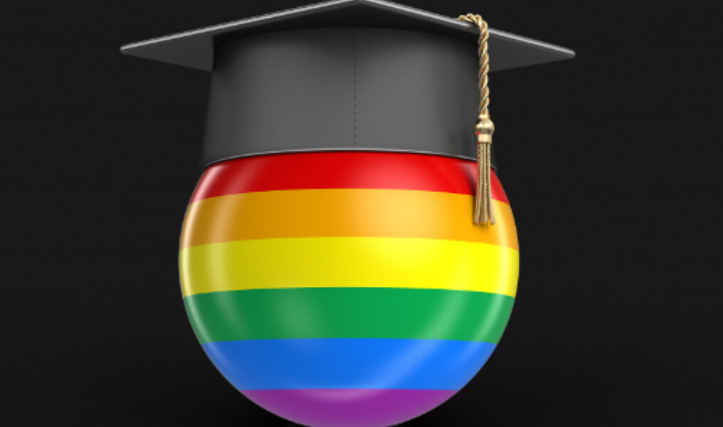 3d illustration. Graduation cap and LGBT flag. Image with clipping path