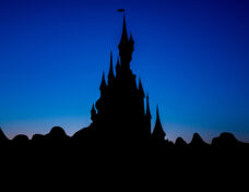 Beautiful castle with backlight and a blue background color